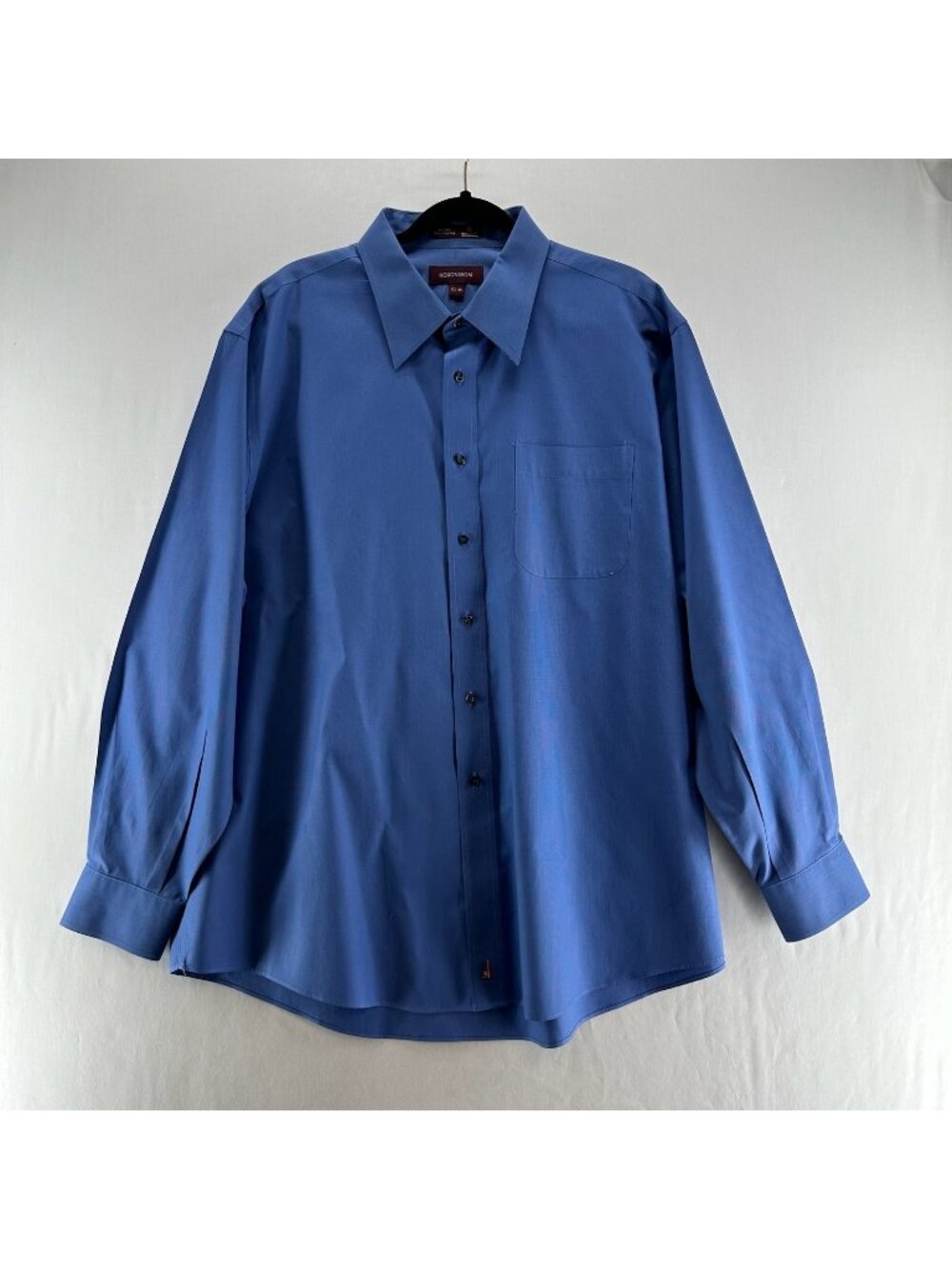 Nordstrom Smartcare Dress Shirt Mens 17.5 35 Wrinkle Free Cotton Button Up Blue